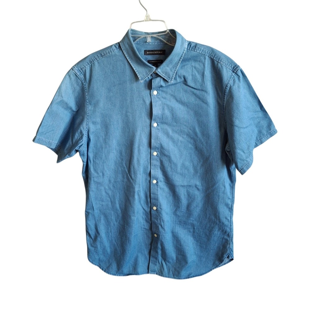 Banana Republic Camden Fit Men's Medium Denim Shirt Short Sleeve Button Up Blue
